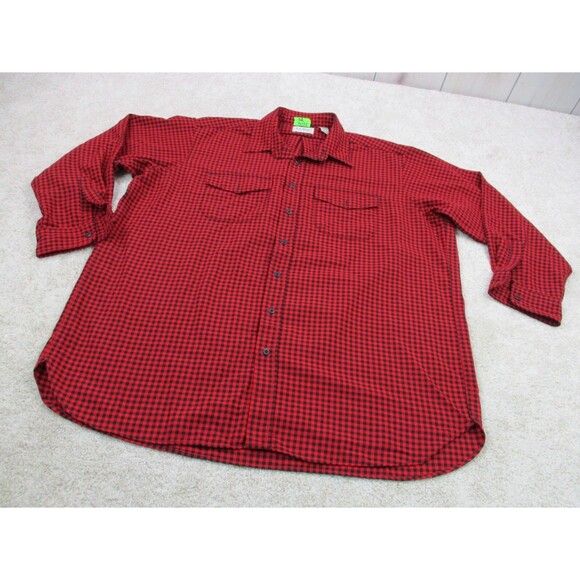 VINTAGE LL Bean Shirt 2XLT Tall Red Black Plaid Polyester Button Up Mens USA - Picture 2 of 12